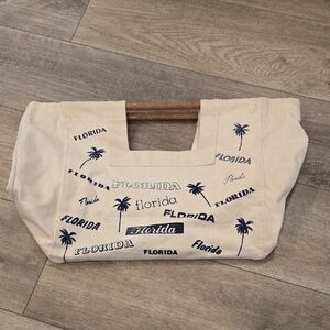Vintage 80's Florida Canvas Tote Bag with Wooden Handles